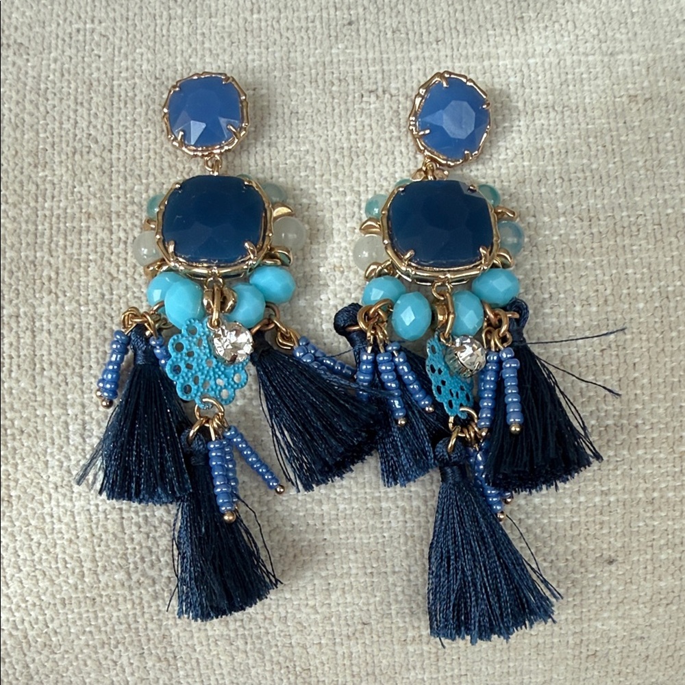Lilly Pulitzer Blue & Aqua Gem Tassel Drop Earrings